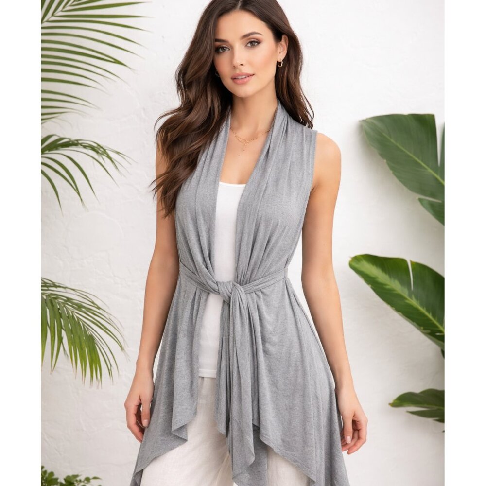LinQ Los Angeles Draped Open Front Gray Vest Lagenlook